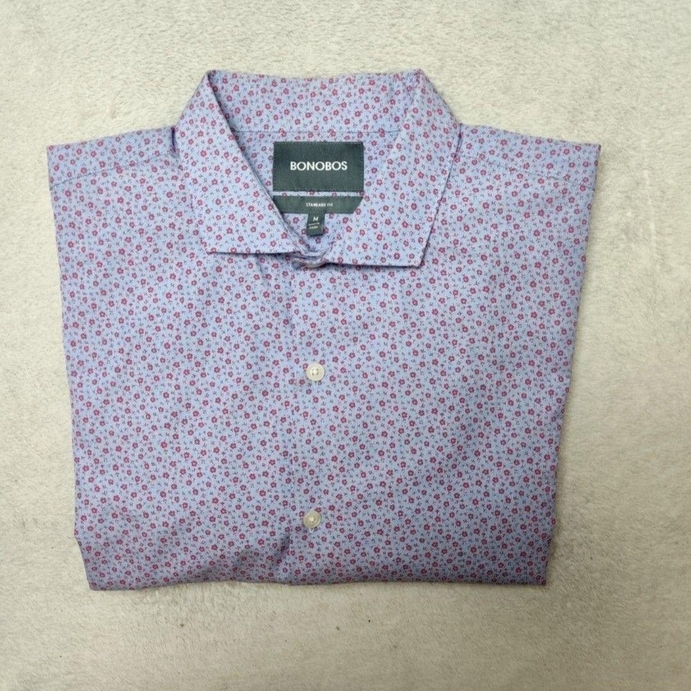 Bonobos Shirt Mens Medium Blue Floral Button-Up Spread Collar Dress Work Office